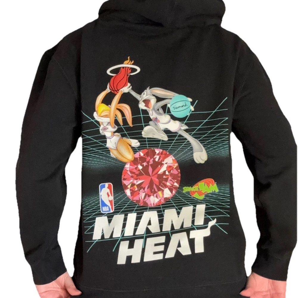 Diamond Supply Vintage Black Miami Heat Hoodie with Space Jam Graphics
